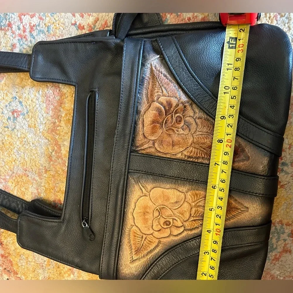 Vintage Leather Floral embossed Boho Western Shoulder Bag purse
